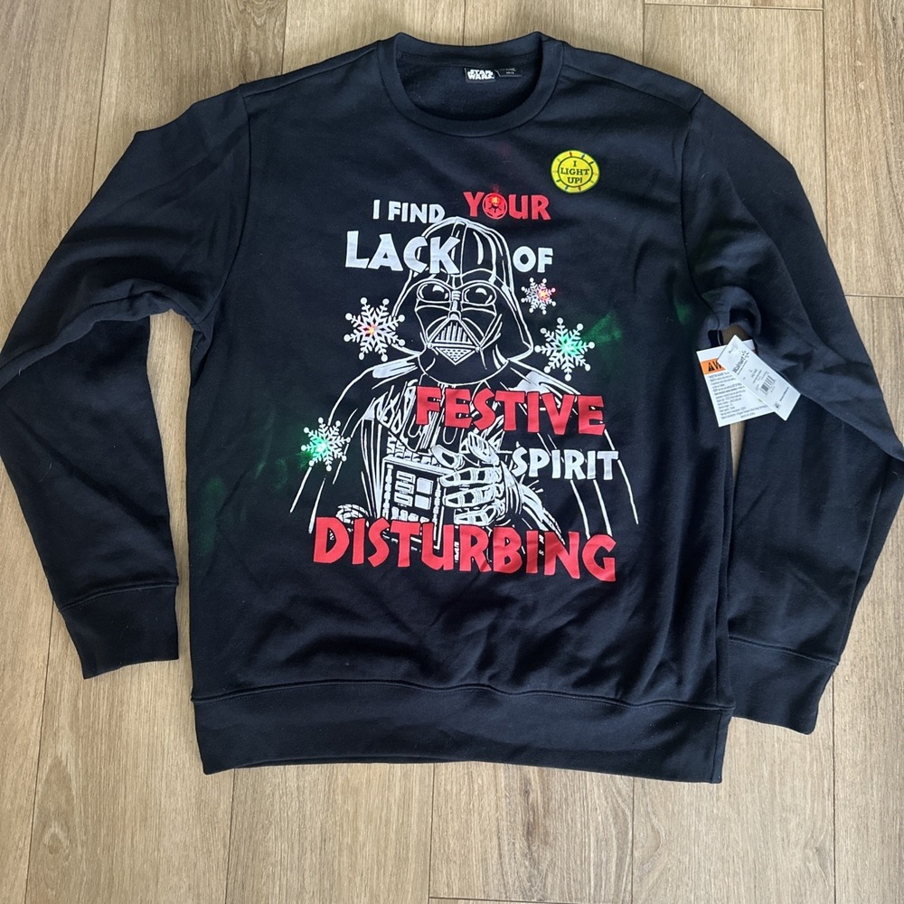 NWT Christmas Sweatshirt Light Up Darth Vader Star Wars Mens Large Festive